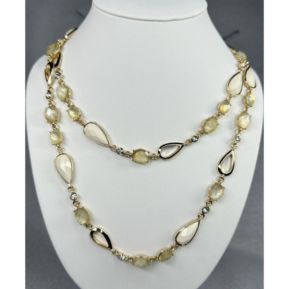 Anne Klein Necklace Gold Tone Faceted Cream Teardrop Beads Foil Backed Cabochons